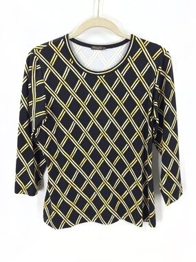 J McLaughlin Catalina Cloth Lattice Print Top Size Small Stretch Black Gold